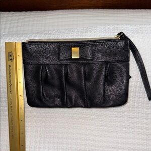 Black Leather Wristlet with Gold Accents